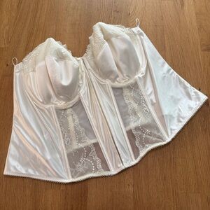 Elomi 46DD Cream Lace and Satin Maria Underwire Basque Corset Style EL8502